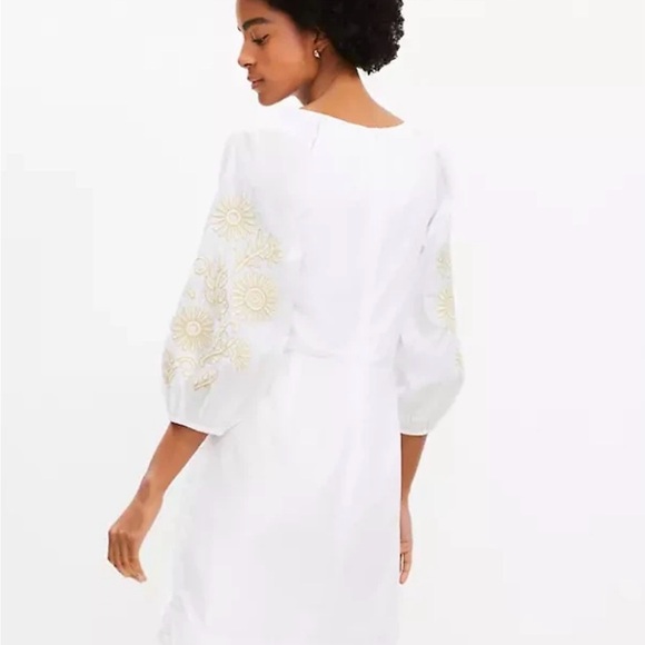Loft White Dress with Embroidered Sleeves, size 10 - Picture 3 of 4
